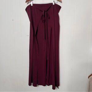 Wrap Pants Jersey Knit Tie Waist Wide Leg Maroon Women's Size XL